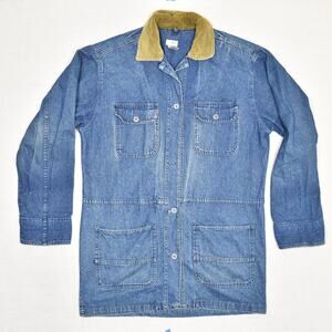 French Navy Women's Denim Parka Cotton Blue Size M Tall Missing Button USA Made